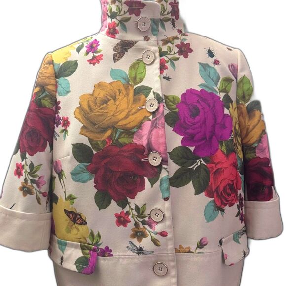 Ted Baker London Floral Jacket Size 5 (XL) Vibrant Botanical Satin Lined Coat - Picture 3 of 10